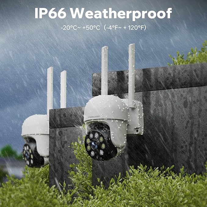 Camcamp 3MP Wireless Security Camera Outdoor, PTZ Camera, Panoramic View, Color Night Vision, WiFi Connect to NVR Security Camera System with 7" Monitor/Use Alone, Plug-in Power Cable, CCTV Indoor