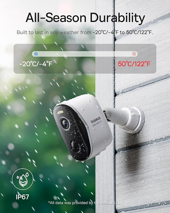 Baseus Wireless Cameras for Home Security, N1 4-Cam Kit with 2K Clarity, No Monthly Fee, 16TB Expandable Local Storage, 210-Day Battery Life, Spotlight & Alarm, Works with Alexa and Google Home