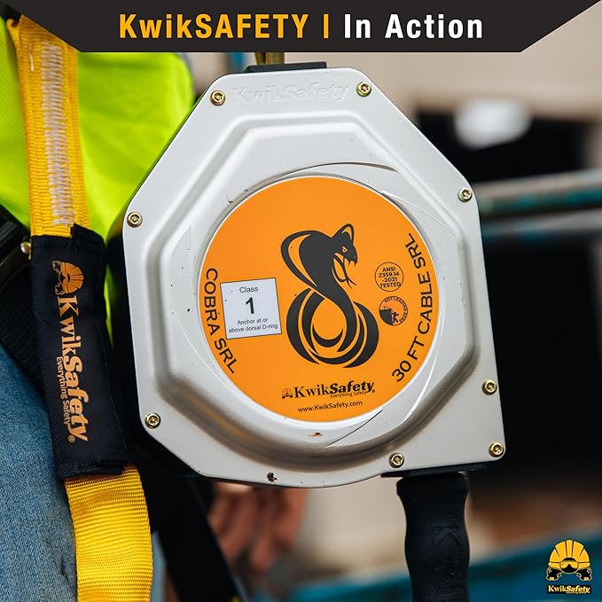 KwikSafety - Charlotte, NC - Cobra 20' Self Retracting Lifeline [NO Tangle Steel Cable] Class 1 SRL ANSI OSHA Retractable Fall Arrest Construction Roofing PPE Gear