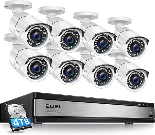 ZOSI H.265+ 1080p 16 Channel Security Camera System with AI Human Vehicle Detect, Hybrid 4in1 DVR, 8 x 1080p CCTV Bullet Cameras Outdoor, 120ft Night Vision and 105°Wide Angle, Remote Access, 4TB HDD