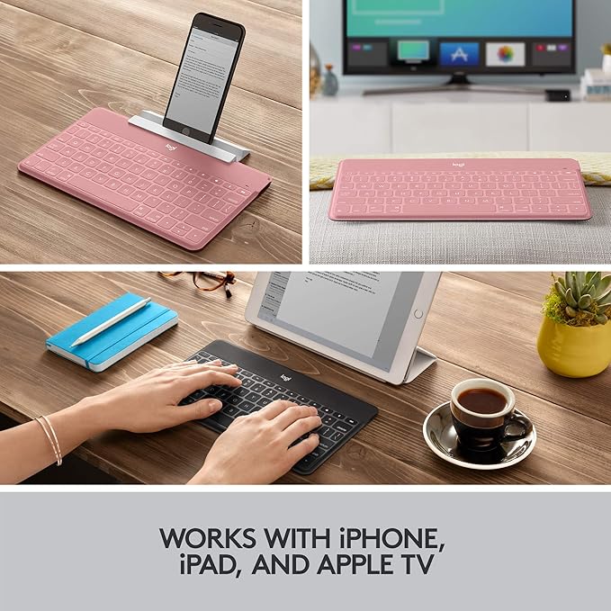Logitech Keys-to-Go Super-Slim and Super-Light Bluetooth Keyboard for iPhone, iPad, Mac and Apple TV, Including iPad Air 5th Gen (2022) - Blush Pink