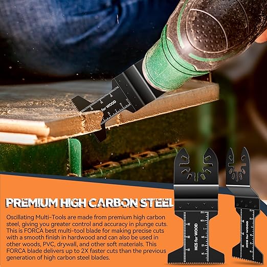 FORCA Universal Oscillating Saw Blades 52 pcs Fine Tooth Multi Tool Blades Kit for Quick Cutting, 1-3/4” Multitool Blades with High Carbon Material for Wood, Compatible with 95% Oscillating Tools Mod