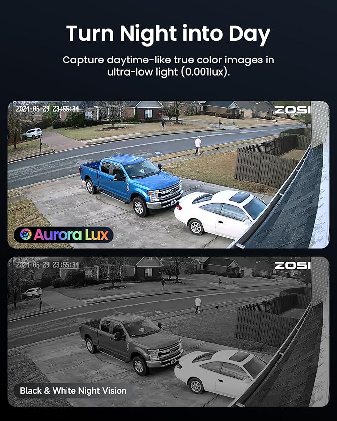 ZOSI 4K 8MP 16CH PoE Security Camera System, 16 x 3K 5MP C186 Aurora Lux True Full Color Night Vision Outdoor Indoor PoE Wired Camera, Person/Vehicle Alerts, Light & Siren, Two-Way Talk, with 4TB HDD