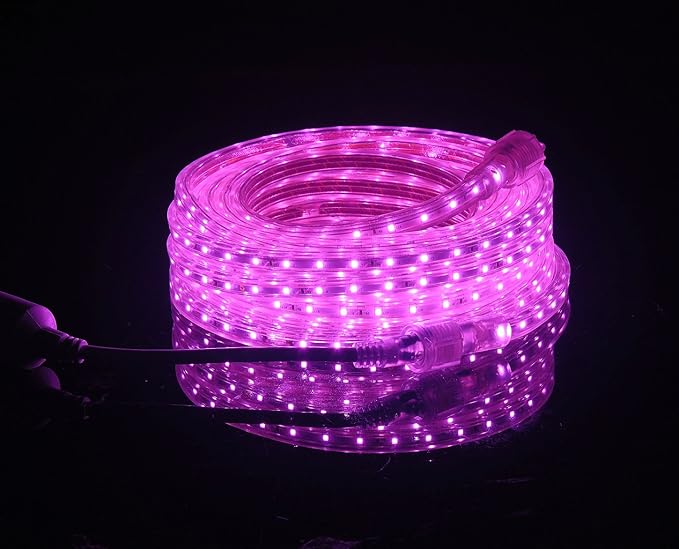 UL Listed, 50 Feet, 5500 Lumen, Pink, Dimmable, 110-120V AC Flexible Flat LED Strip Rope Light, 930 Units 3528 SMD LEDs, Indoor Outdoor Use, Accessories Included, Ready to use