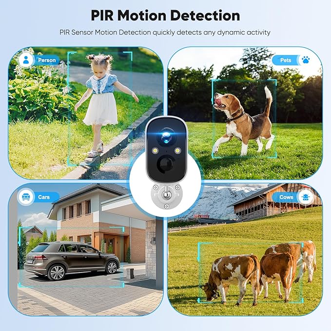 Security Cameras Wireless Outdoor, 2K Battery Powered Color Night Vision Camera, PIR Motion Detection, IP66 Waterproof, Cloud Storage/Mic-SD, Instant Alert, 2.4GHz WiFi, Solar Camera for Home