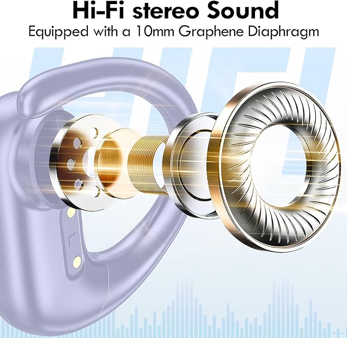 kurdene Wireless Earbuds Bluetooth Headphones Sport,Over Ear Buds with Deep Bass Sound,60Hrs Playtime Earphones Redesigned Comfort Fit with Earhooks for Running,Meeting,Workout-Purple