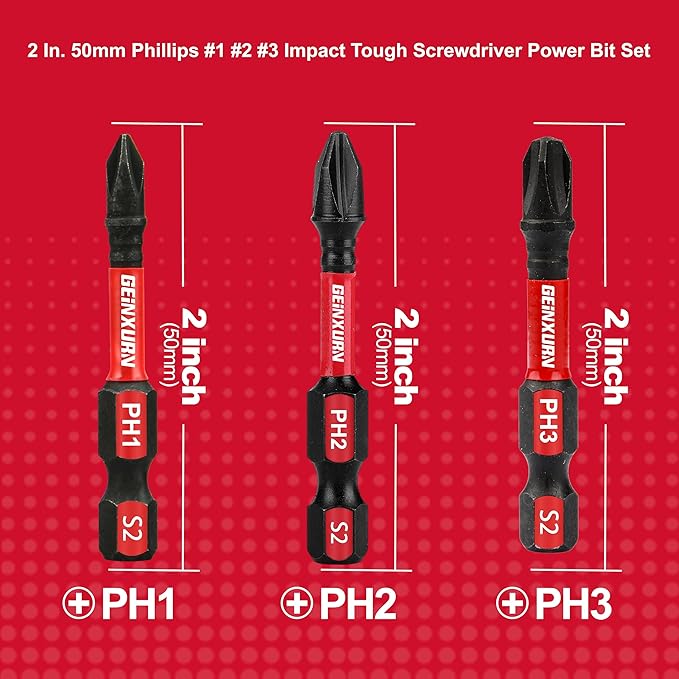 Anti-slip Hex Impact Tough Magnetic Screwdriver Bits Set 2 in. PH1/PH2/PH3 Insert Driver Bits,10Pack 1/4 Inch Hex Shank Phillips Cross Screwdriver Bits Set