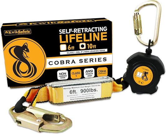 KwikSafety - 10' Cobra Web Self-Retracting Lifeline [NO Tangle Web] Class 1 Retractable Safety Lanyard SRL ANSI OSHA Fall Gear