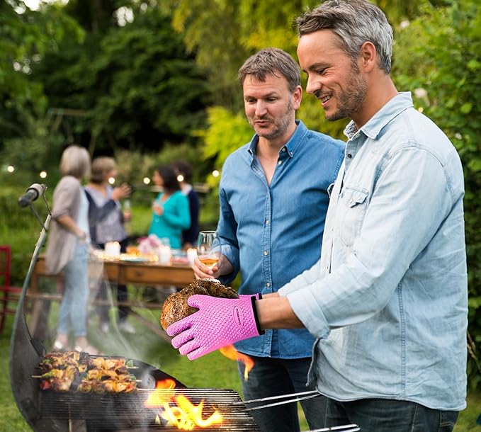 KITCHEN PERFECTION S Silicone Smoker Oven Gloves -Extreme Heat Resistant BBQ Gloves -Handle Hot Food Right on Your Grill Fryer Pit|Waterproof Oven Mitts |Superior Value Set+3 Bonuses