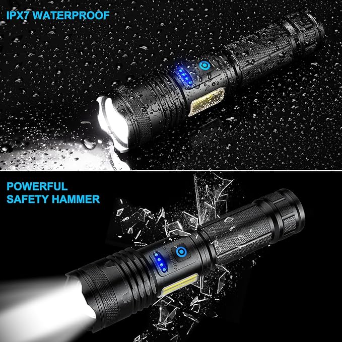Alicegirl Rechargeable Flashlights High Lumens, 99000LM Super Bright Flashlight, Adjustable Powerful Flash Light with 8 Modes & COB Light, Waterproof Handheld Flashlight for Home Camping