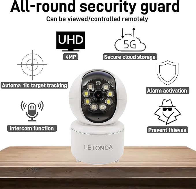 Security Camera WiFi Pet Camera White 4MP HD Indoor Surveillance System with Night Vision Motion Detection Mobile App Control Humanoid Detection/Mobile Tracking/Mobile Alarm (1)