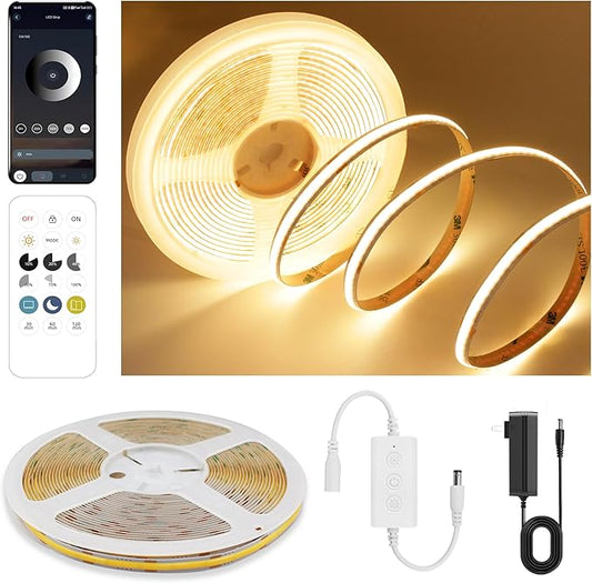 COB LED Strip Lights Warm White,24V Dimmable led Light Strip KIT with Remote and app Control,2700K 9.84FT/3m 8mm Wide Ra>90 Cuttable Flexible Strip Lights for Bedroom,TV Lights,Cabinet