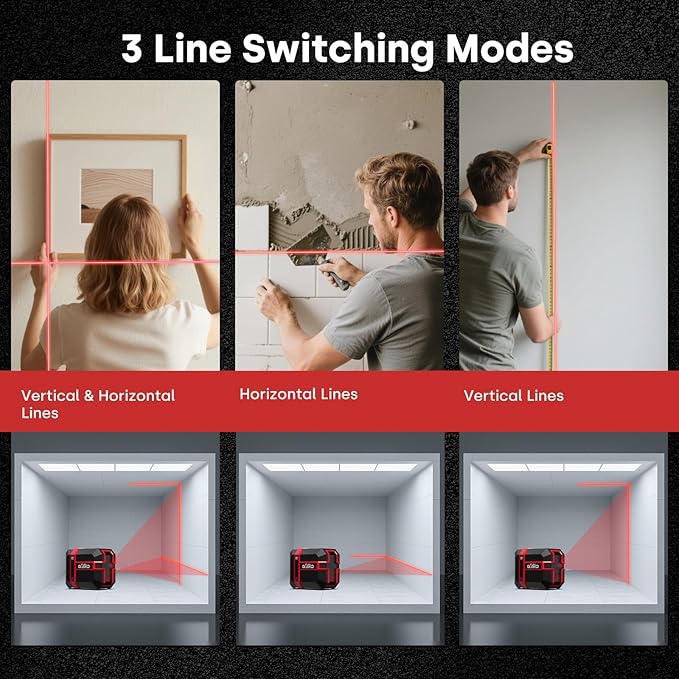 Red Laser Level Type-C Rechargeable Self Leveling Cross Laser Line with Pulse Mode, 360°Magnetic Bracket for Floor Tiles Construction Home Decoration etc.