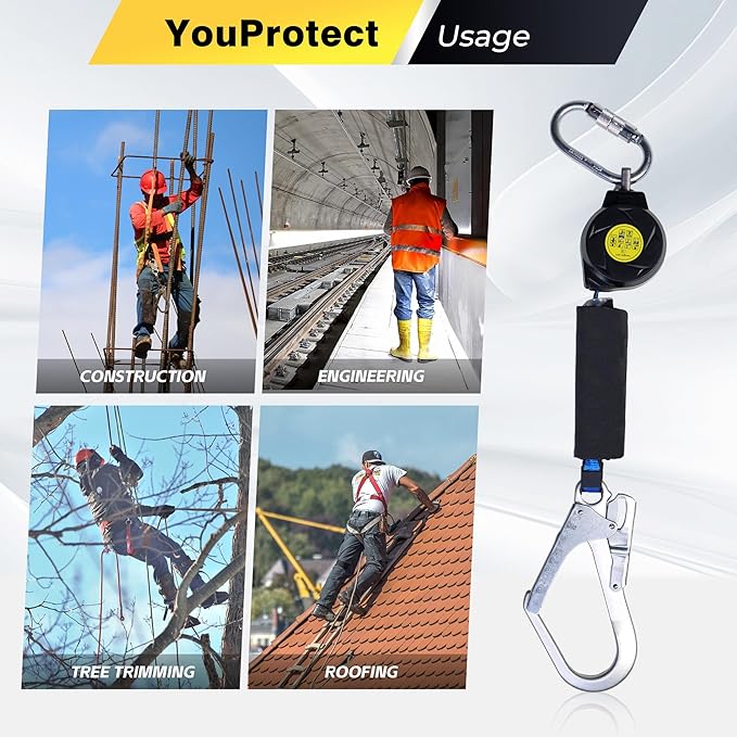 6FT Self Retracting Lifeline Fall Protection Retractable Lanyard, Fall Arrest Safety Yoyo for Construction Industrial - OSHA/ANSI Compliant (Large Hook)