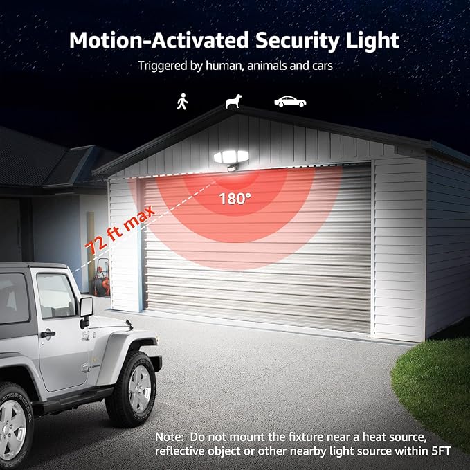 Lepro LED Security Lights, Outdoor Motion Sensor Light, Flood Lights with 3 Adjustable Heads, 270° Wide Lighting Angle, 27W 3200LM Super Bright, IP65 Waterproof for Yard Porch Garage, Black
