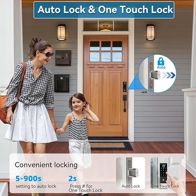 BEBASIA Smart Door Lock with Front Door Handle Set, Heavy Duty Fingerprint Handleset, Keyless Entry Smart Deadbolt for Front Door, Bluetooth Keypad Digital Lock Black
