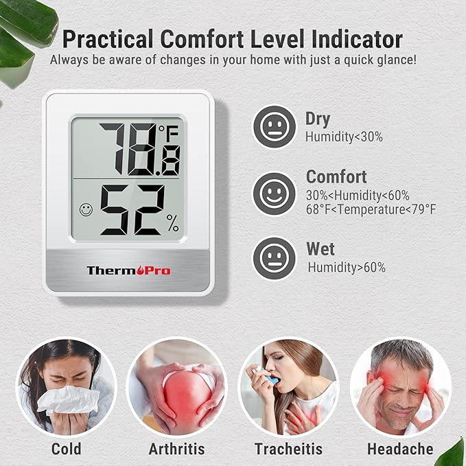ThermoPro TP49 4 Pieces Digital Hygrometer Indoor Thermometer Humidity Meter Mini Hygrometer Thermometer with Temperature and Humidity Monitor Room Thermometer