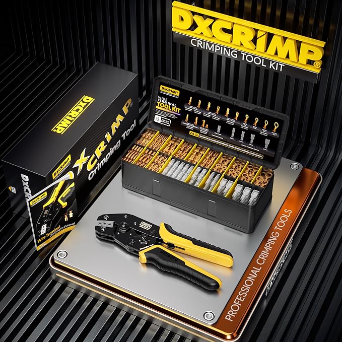Spade Connector Kit, 14 Types Wire Connector Kit with Crimping Tool for 24-14 AWG Spade Connector Crimper, Open Terminal Connector Crimping Tool, Wire Terminal Crimper, Quick Connect Terminal