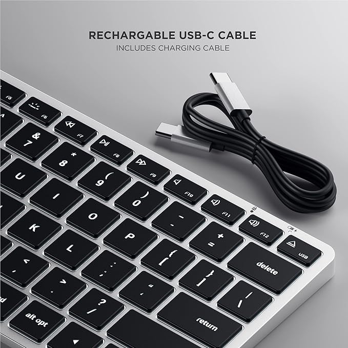 Satechi Slim X1 Bluetooth Backlit Keyboard for Mac, Illuminated Keys & Multi-Device Sync, for MacBook Air/Pro M4, iPad Air/Pro M4/M3, iPad mini, Mac mini, iMac - Silver