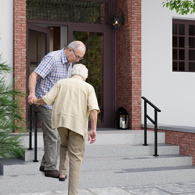 2 Pack Hand Rails for Outdoor Steps,1-2 Step Railing for Stairs,Adjustable Porch Railing,Hand Rails for Seniors,Outdoor Deck Handrails for Exterior Steps,Black