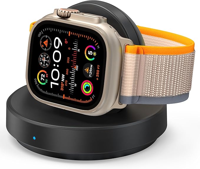 Portable Magnetic Charging Dock for Apple Watch, Wireless Fast Watch Charger Stand with Charging Cable, Support Nightstand Mode, Compatible with Apple Watch 10 9 8 7 SE 6 5 4 3 2/Ultra 2-Black