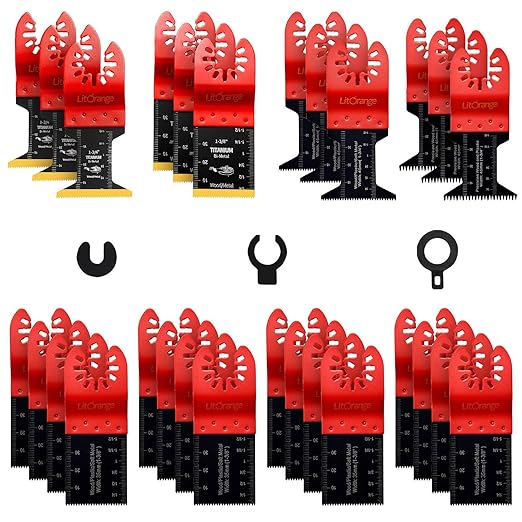 31PCS Oscillating Saw Blades, Universal Titanium Multitool Quick Release Saw Blades for Cutting Metal Nails Screws Wood and Plastic