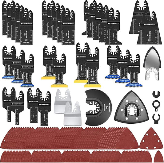 136 PCS Oscillating Tool Blade, Multi Tool Blades Kits with Sandpaper, Arc Edge & Titanium, Oscillating Saw Blades for Wood Metal, Universal Multitool Blades Fit Milwaukee, Ryobi