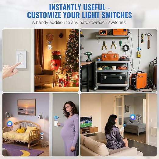 Remote Control Outlet Wireless Light Switch, Removable Remote Outlet Switch Kit for Lamps, Lights, Appliance, Expandable, 100ft RF Range, FCC Listed (1 Controller + 2 Outlets) W08RC1206