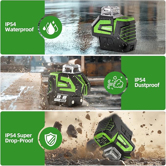 Huepar Self Leveling Green Laser Level Cross Line with 2 Plumb Dots Laser Tool -360 Horizontal Line Plus Large Fan Angle of Vertical Beam -Li-ion Battery with Type-C Charging Port&Magnetic Base 7211CG