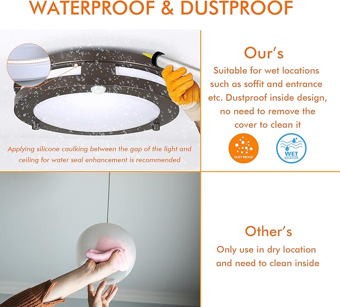 CLOUDY BAY Indoor Outdoor 10inch 5 Color Motion Sensor Light Sensor LED Flush Mount Ceiling Light, 2700K/3000K/3500K/4000K/5000K Selectable, 20W CRI90+ Oil Rubbed Bronze,Dustproof Design,Wet Location