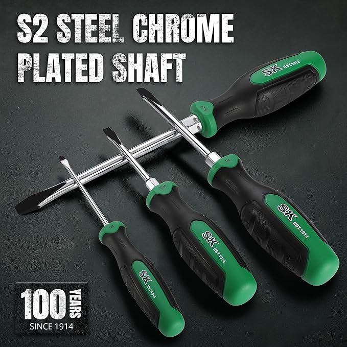 SK 6-Piece Slotted Screwdriver Set, Magnetic Screwdriver Set, S2 Steel, SureGrip Handle