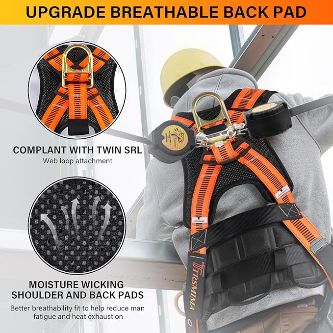 Trsmima Safety Harness Fall Protection - Roof Full Body Harness Men Construction Work Belt Tongue & Quick Connected Buckle