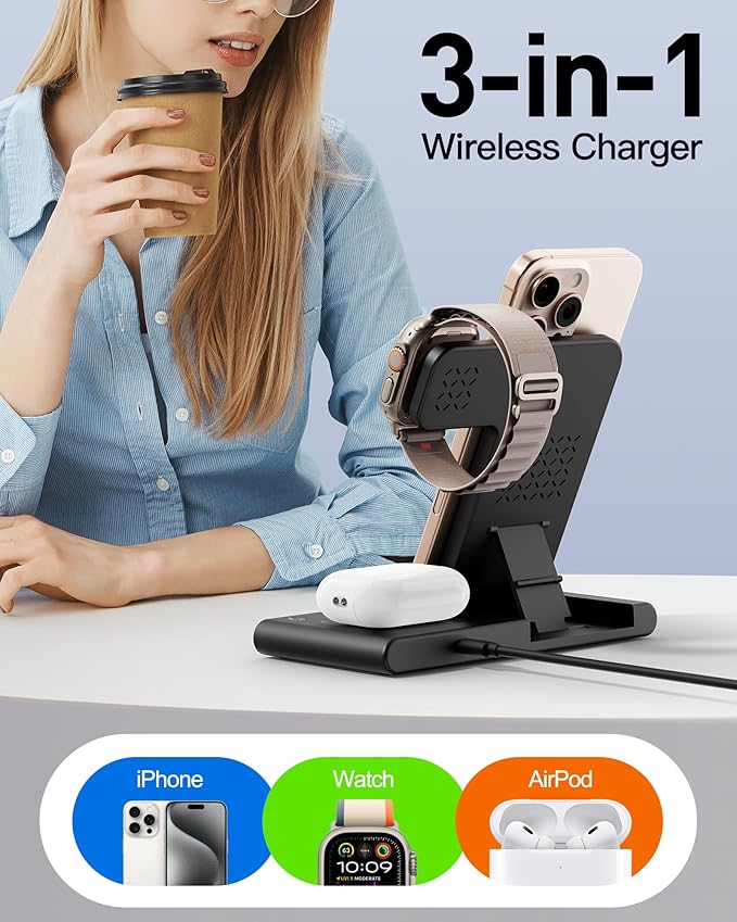 2025 Traveling Portable Wireless Fast Charger for Apple & Android Charging Station,3 in 1 Charging for iPhone 17 16 15 14 13 12,Apple Watch Series & Air pods 4 3 2 Pro,Samsung Galaxy-Gifts for Family