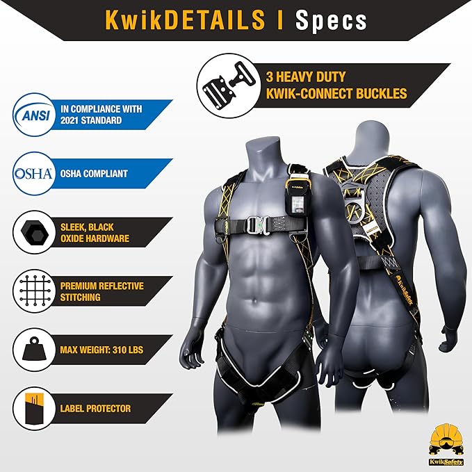 KwikSafety - TORNADO DiamondBACK Full Body Harness [1 D-RING] Premium Safety Harness Fall Protection Kit ANSI OSHA