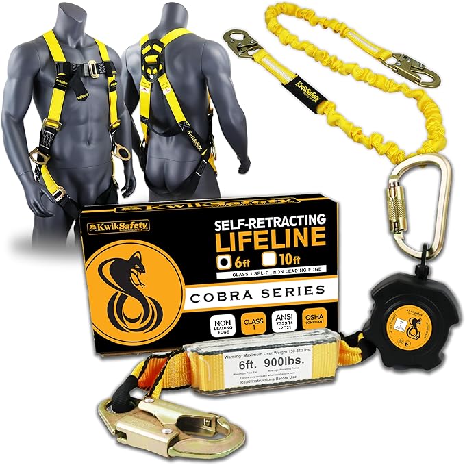 KwikSafety - 6' Cobra Web Self-Retracting Lifeline [KIT] Class 1 Retractable Safety Lanyard SRL ANSI OSHA Fall Gear
