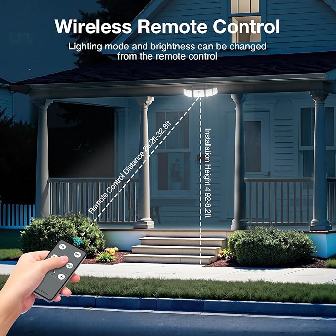 Solar Lights Outdoor, 6000LM Solar Flood Lights Outdoor, 230 LED 5 Heads Motion Sensor Lights Waterproof with Remote Control for Outside Yard House Patio 1 Pack