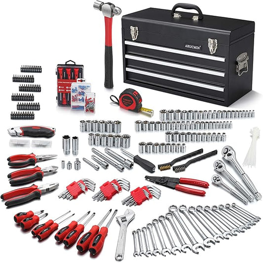 438-Piece Mechanics Tool Set with 3-Drawer Heavy Duty Metal Box Repair Tool Kit