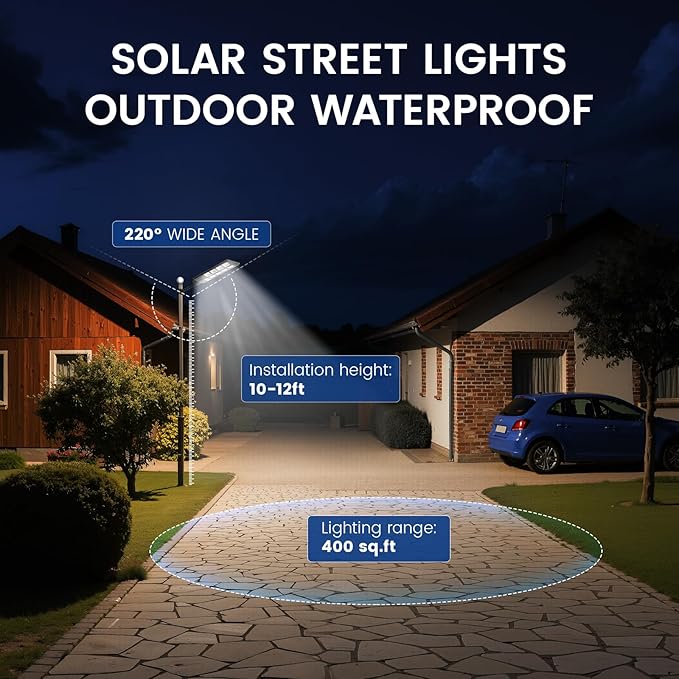 Solar Street Lights Outdoor, 10000K Super Bright LED, Waterproof IP65, Motion Sensor, Dusk to Dawn, Easy Install for Yard, Parking Lot, Commercial Area, Security Light for Outside, 2 Pack
