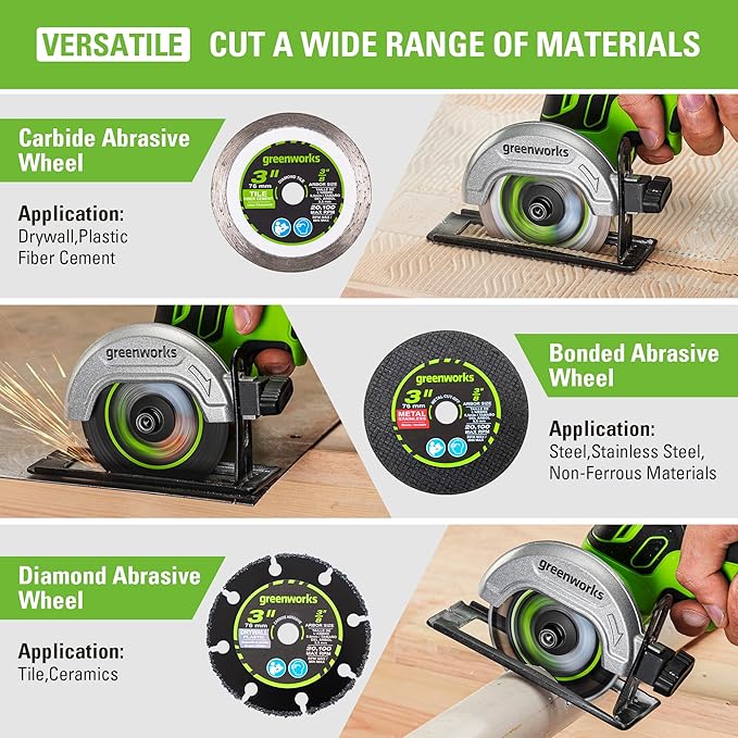 Greenworks 24V Brushless Cordless Compact Cut-Off Tool Bare Tool, With Extra 3 in. Cut-Off Wheels (3-Pack)