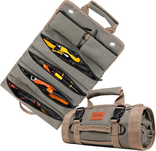 Roll Up Tool Bag, Heavy Duty Tool Organizer Bag, Portable Tools Bag with 6 Tool Pouches for Mechanics, Electricians, DIY Projects, Gifts for Men Dad Husband (Army Green)