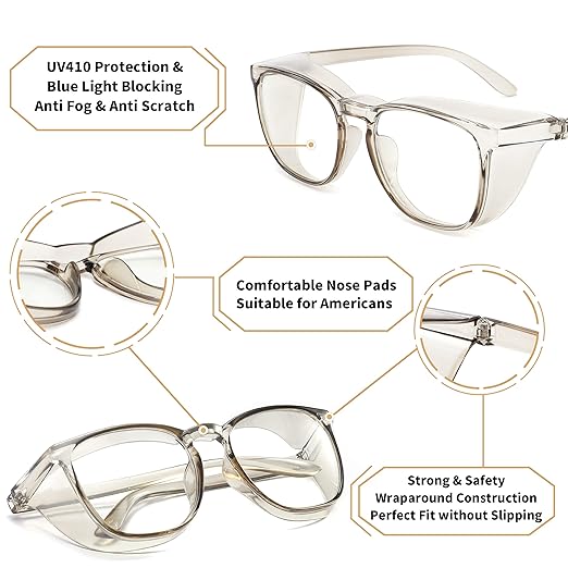 Alsenor Safety Glasses Anti Fog Goggles Protective Eyewear Blue Light Blocking Anti Dust UV Protection Glasses For Men Women (2 Pack (Green + Clear))