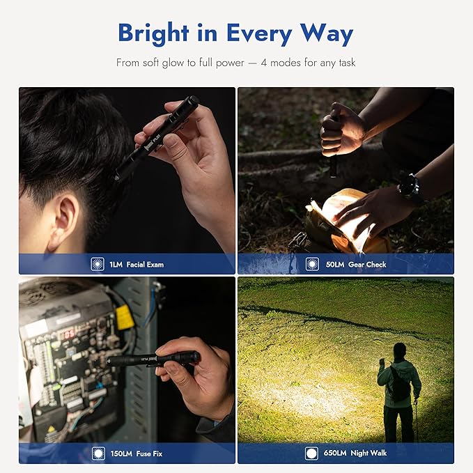 WUBEN PL01 Pen Light, 650 Lumens Pocket EDC Flashlight Rechargeable, Bright LED Pen Flashlight, IP68 Handheld Flash Lights, Compatible 2 AAA Battery for Home, Outdoor, Emergencies, Inspection