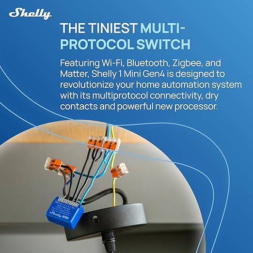Shelly 1 Mini Gen4 | Wi-Fi, Zigbee & Matter Smart Relay Switch with Dry Contacts, 1-Channel 8A | Home Automation | Alexa, SmartThings, Google Home, Apple HomeKit Compatible | Garage Door Opener