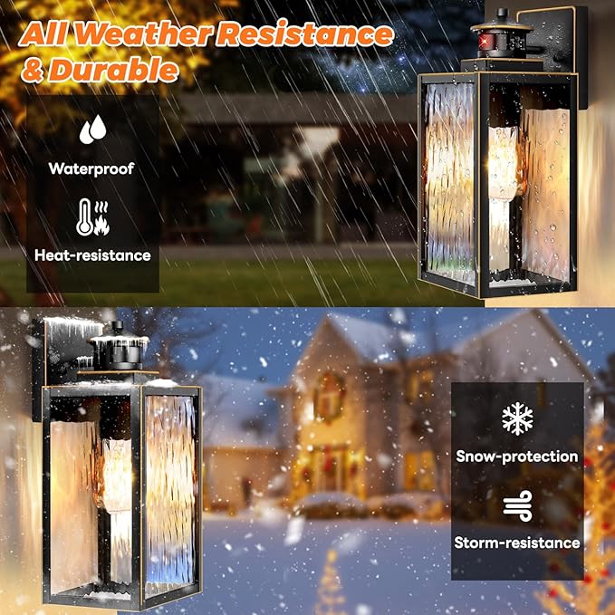 13.6" Motion Sensor Outdoor Wall Sconce Lantern, Exterior Waterproof Wall Lights Fixture with Water-Rippled Glass, Bronze Outside Mount Lighting for House, Porch, Garage, Patio, Bulbs Not Included