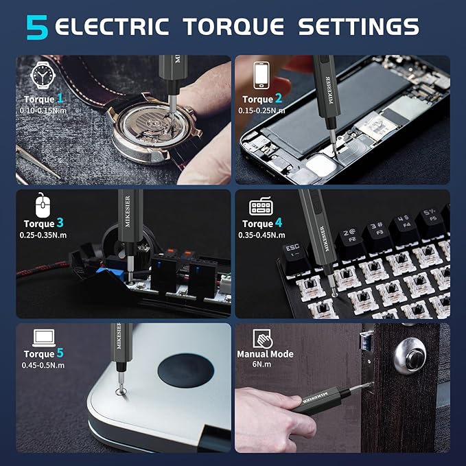 3.7V Mini Electric Screwdriver, Precision Electric Screwdriver Set, 5-Level Torque, 64 Magnetic Bits, Magnetic Storage, Portable Repair Tool Kit for Electronics Phone Camera Laptop Watch