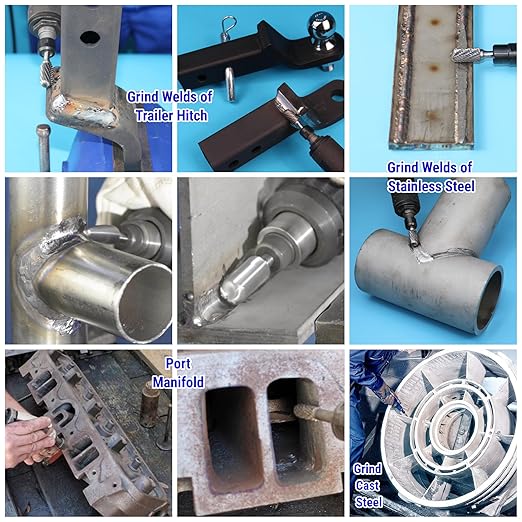 8Pcs Carbide Burr Set 1/4 Shank w/Clear Box Max Head Dia 12mm Die Grinder Bits Rotary Tools Attachment Kit Rasp Accessories Metal Wood Stone Steel Grinding Deburring Cutting Porting Carving