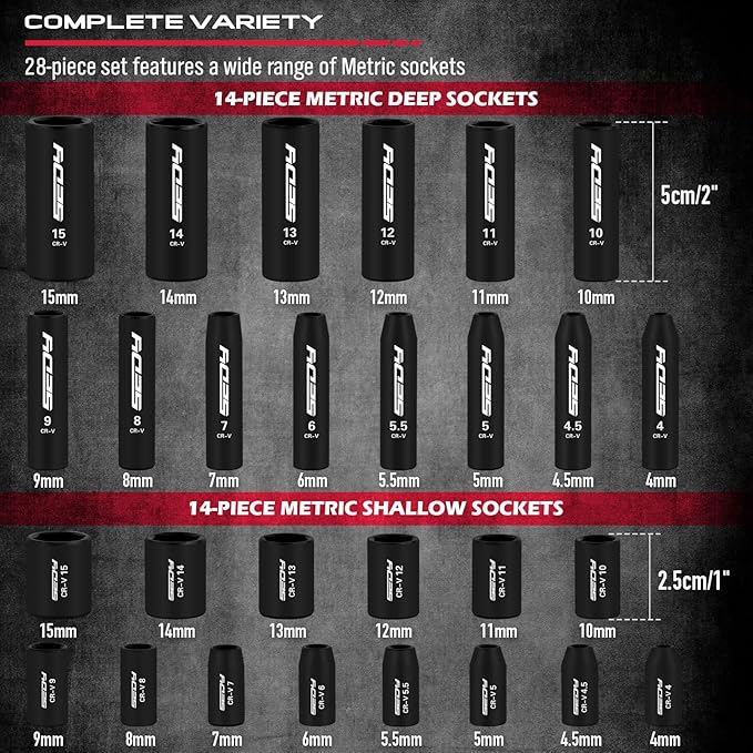 64-Piece 1/4" Drive Impact Socket Wrench Driver-Bits Set, Cr-V Metric&SAE Deep and Shallow Socket Set, S2 Power Bits with Quick-Release Ratchet Handle, Universal Joint, Bit Holder, Power Drill Adapter