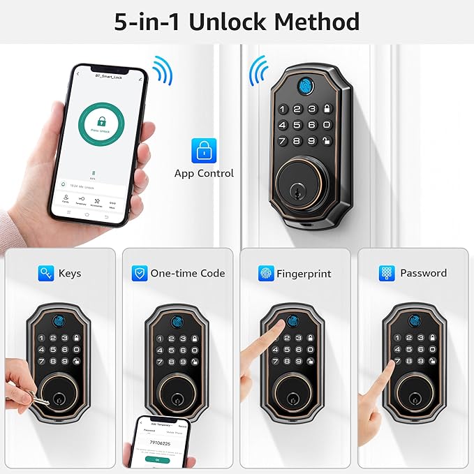 LOCK&SOLVER Keypad Door Lock with Handle, Smart Locks for Front Door, Keyless Entry Doorlock, Deadbolt Lock with Handle Set, App Remote Control, Easy Install with Video Guide, Rust-Resistant Zinc