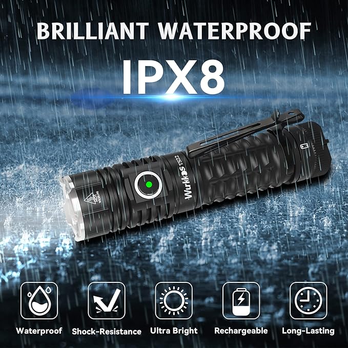 Wurkkos TS22 Super Bright Flashlight,4500 High Lumens Rechargeable LED Flashlight,Thoughtful Static Lock&Reverse Charging Function,IP68 Waterproof, Magnetic Design for Repairing Camping Dog Walking