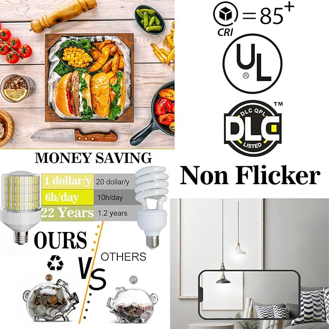 700W Equivalent 10500LM Corn Bulbs (1-Set) - 90% Energy Saving, IP65 Waterproof, E26/E39, 70W 3000K Warm, Warehouse High Bay Lights, ETL/FCC/ROHS/CE Certified, Not Dimmable